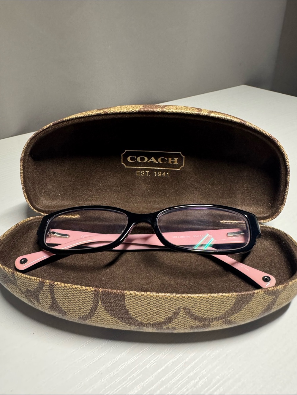 COACH Black Front Pink Temple Rectangle Eyeglasses